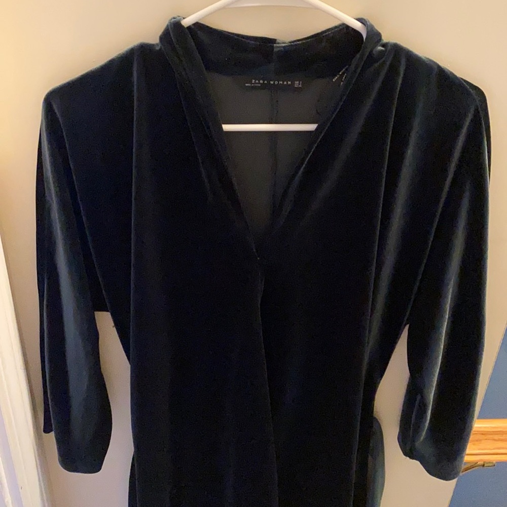 Dark hunter green velvet mini dress from Zara